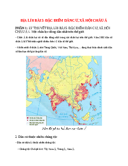 Lý thuyết Địa Lí 8 Bài 5 (mới 2023 + 25 câu trắc nghiệm): Đặc điểm dân cư, xã hội châu Á