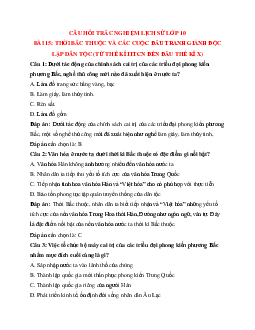 Trắc nghiệm Lịch sử 10 Bài 15 có đáp án: Thời Bắc thuộc và các cuộc đấu tranh giành độc lập dân tộc