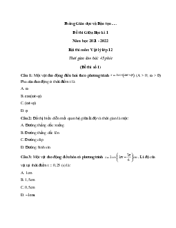 Bộ 20 Đề thi Vật Lí lớp 12 Giữa học kì 1 năm 2022 tải nhiều nhất