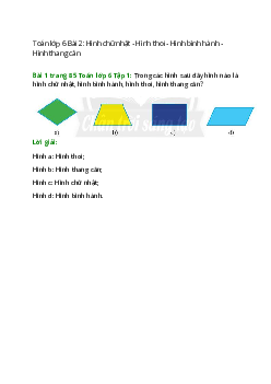 Bài 1 trang 85 Toán 6 Tập 1 | Chân trời sáng tạo Giải toán lớp 6