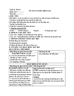 Giáo án ngữ văn lớp 7 Tuần 16 Tiết 62: Ôn tập văn bản biểu cảm mới nhất