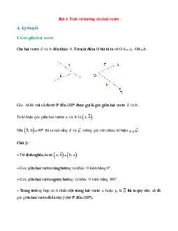 Lý thuyết Tích vô hướng của hai vectơ (Chân trời sáng tạo 2024) hay, chi tiết | Toán lớp 10