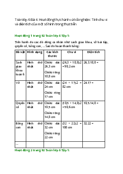 Giải SGK Toán 6 Bài 4 (Chân trời sáng tạo): Hoạt động thực hành và trải nghiệm: Tính chu vi và diện tích của một số hình trong thực tiễn