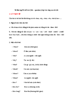 50 Bài tập Từ để hỏi (Wh - question) lớp 6 có đáp án chi tiết
