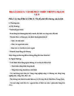 Lý thuyết Địa Lí 12 Bài 31 (mới 2023 + 17 câu trắc nghiệm): Vấn đề phát triển thương mai, du lịch