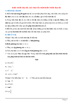 Phương pháp giải, bài tập về Biểu thức đại số - Giá trị của một biểu thức đại số chọn lọc