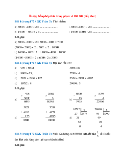 Toán lớp 3 trang 172 Ôn tập bốn phép tính trong phạm vi 100 000 (tiếp theo)