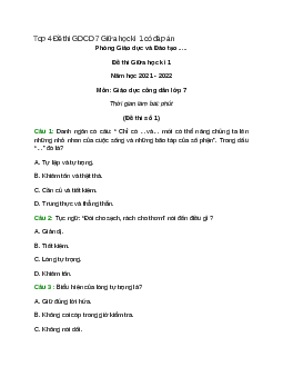 Top 4 Đề thi GDCD 7 Giữa học kì 1 có đáp án