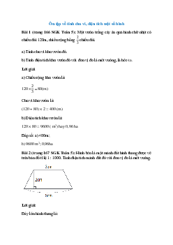 Toán lớp 5 trang 166, 167 Ôn tập về tính chu vi, diện tích một số hình