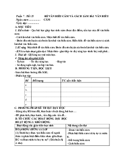 Giáo án ngữ văn lớp 7 Tuần 7 Tiết 25: Đề văn biểu cảm và cách làm bài văn biểu cảm mới nhất