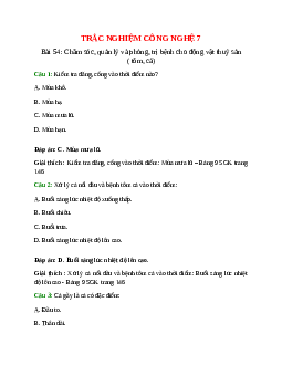 Trắc nghiệm Công nghệ 7 Bài 54 có đáp án: Chăm sóc, quản lý và phòng, trị bệnh cho động vật thủy sản ( tôm, cá)