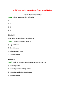 10 câu Trắc nghiệm Công nghệ 8 Bài 22 có đáp án 2023: Dũa và khoan kim loại