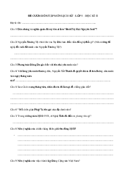 Đề cương ôn tập học kỳ 2 môn lịch sử lớp 5 có đáp án