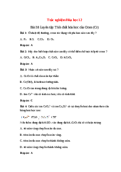 30 câu Trắc nghiệm Tính chất hóa học của Crom (Cr) có đáp án 2023 – Hóa học lớp 12