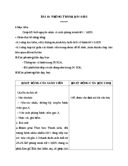 Giáo án khoa học 5 bài 16: Phòng tránh hiv/aids mới nhất