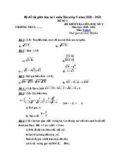 Bộ đề thi giữa kì 1 Toán 9 có đáp án năm 2022