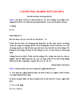 15 câu Trắc nghiệm Liên kết các đoạn văn trong văn bản có đáp án 2023 - Ngữ văn 8