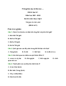 Bộ 4 Đề thi Địa Lí lớp 8 Học kì 1 có đáp án năm 2022 - 2023