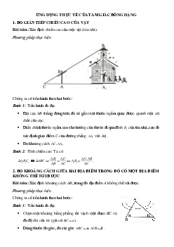 Bài tập về Ứng dụng thực tế của tam giác đồng dạng chọn lọc