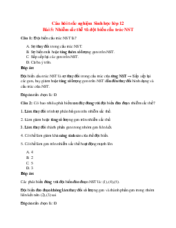 75 câu Trắc nghiệm Sinh học lớp 12 Bài 5 có đáp án 2023: Đột biến cấu trúc nhiễm sắc thể