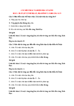 28 câu Trắc nghiệm Địa lí 8 Bài 1 có đáp án 2023: Vị trí địa lí, địa hình và khoáng sản