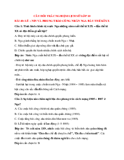 Trắc nghiệm Lịch sử 10 Bài 40 có đáp án: Lê-nin và phong trào công nhân Nga đầu thế kỉ XX