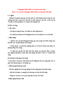 Công nghệ 7 Bài 29 (Lý thuyết và trắc nghiệm): Bảo vệ và khoanh nuôi rừng