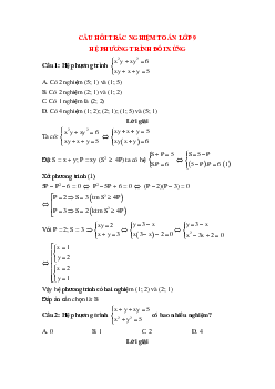 21 câu Trắc nghiệm Hệ phương trình đối xứng có đáp án 2023 – Toán lớp 9