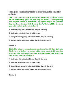 30 câu Trắc nghiệm Thực hành: Điều chế và tính chất của etilen và axetilen có đáp án 2023 – Hóa học 11