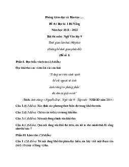 [Năm 2023] Bộ 10 Đề thi Học kì 1 Ngữ Văn lớp 9 Đà Nẵng có đáp án
