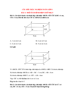 22 câu Trắc nghiệm Thể tích hình hộp chữ nhật có đáp án 2023 – Toán lớp 8