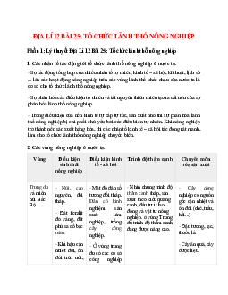 Lý thuyết Địa Lí 12 Bài 25 (mới 2023 + 16 câu trắc nghiệm): Tổ chức lãnh thổ nông nghiệp