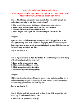 Trắc nghiệm Địa lí 10 có đáp án: Tổng hợp câu hỏi chuyên đề môi trường và sự phát triển bền vững