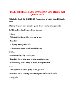 Địa Lí 10 Bài 13 (Lý thuyết và trắc nghiệm): Ngưng đọng hơi nước trong khí quyển. Mưa