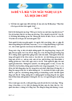 16 ĐỀ VÀ BÀI VĂN MẪU NGHỊ LUẬN XÃ HỘI 200 CHỮ