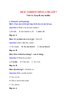 Trắc nghiệm Tiếng Anh 7 Unit 11 có đáp án: Keep fit, stay healthy