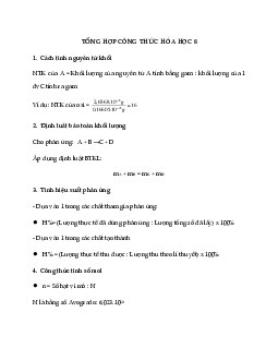 Lý thuyết, bài tập về các công thức hóa học 8 chi tiết, chọn lọc