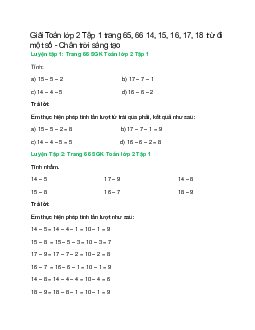 Giải SGK Toán lớp 2 Tập 1 trang 65, 66: 14, 15, 16, 17, 18 trừ đi một số | Chân trời sáng tạo