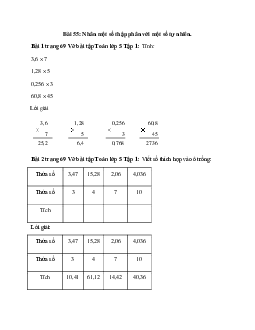 Vở bài tập Toán lớp 5 Tập 1 trang 69 Bài 55: Nhân một số thập phân với một số tự nhiên