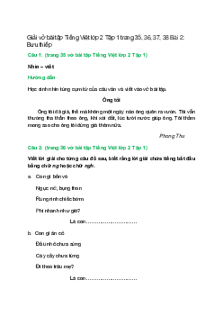 Vở bài tập Tiếng Việt lớp 2 Tập 1 trang 35, 36, 37, 38 Bài 2: Bưu thiếp – Chân trời sáng tạo