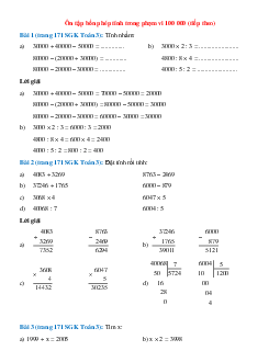 Toán lớp 3 trang 171 Ôn tập bốn phép tính trong phạm vi 100 000 (tiếp theo)