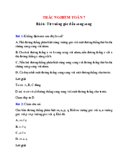 Trắc nghiệm Từ vuông góc đến song song có đáp án – Toán lớp 7