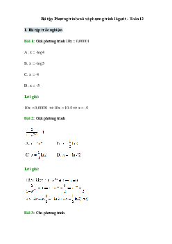 50 Bài tập Phương trình mũ và phương trình lôgarit (có đáp án)- Toán 12