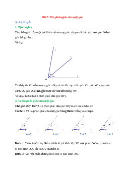 Lý thuyết Tia phân giác của một góc (Cánh diều 2022) hay, chi tiết | Toán lớp 7