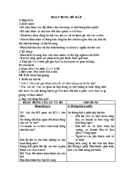 Giáo án Sinh học 8 Bài 21: Hoạt động hô hấp mới, chuẩn nhất
