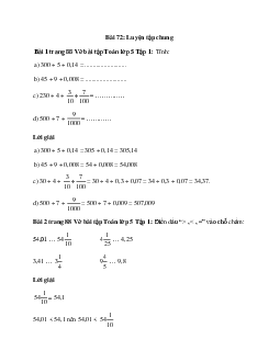 Vở bài tập Toán lớp 5 Tập 1 trang 88 Bài 72: Luyện tập chung