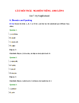 60 câu Trắc nghiệm Tiếng Anh 8 Unit 7 có đáp án 2023: My Neighborhood