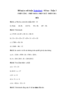 Bài tập cuối tuần Số học Toán lớp 6 tuần 3 có đáp án