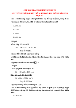 14 câu Trắc nghiệm Giải toán về tỉ số phần trăm - Tìm giá trị phần trăm của một số có đáp án 2024 – Toán lớp 5