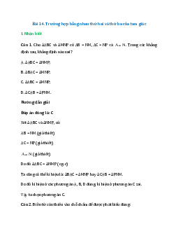 20 câu Trắc nghiệm Trường hợp bằng nhau thứ hai và thứ ba của tam giác (Kết nối tri thức) có đáp án 2024 – Toán lớp 7